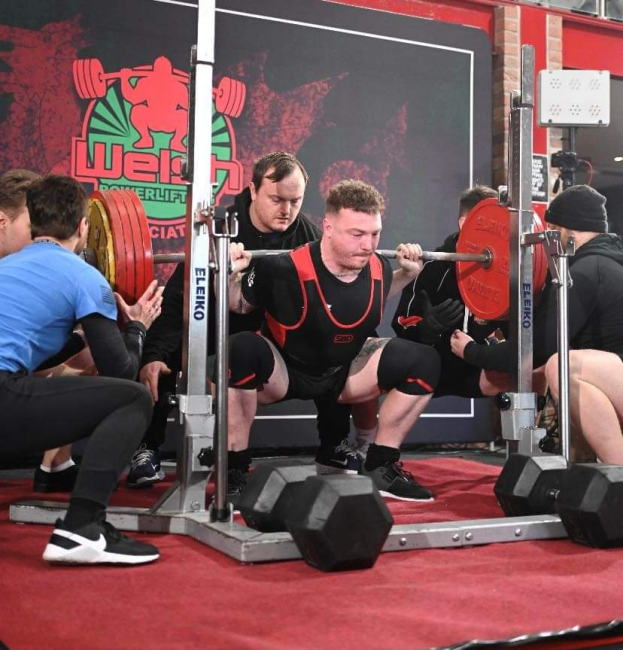 Lewis Davies completes a heavy squat